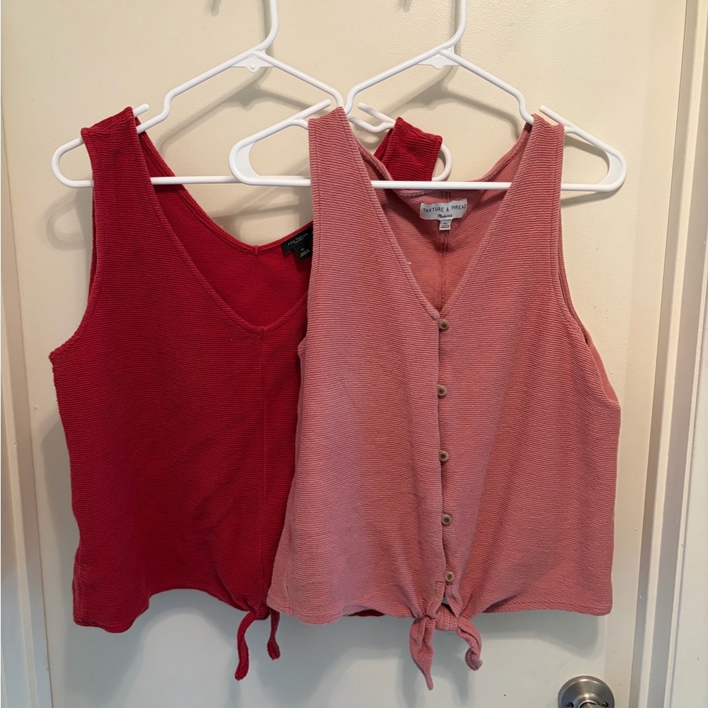 Bundle 2 Tie-Front Textured Cotton Tanks
